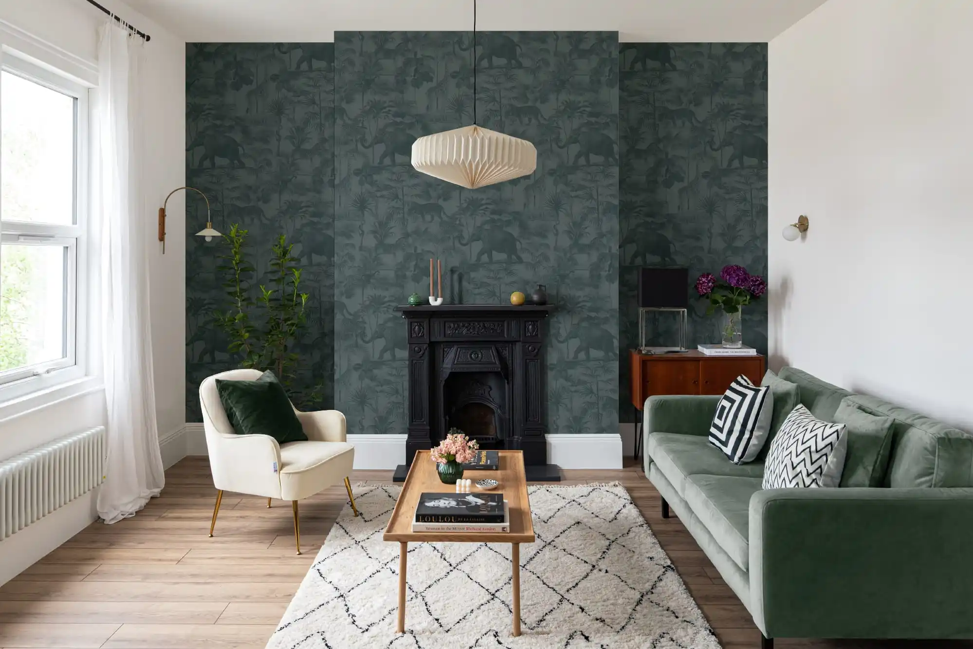 Beautiful residential wallpaper installation in a modern living room in Hollywood, Los Angeles