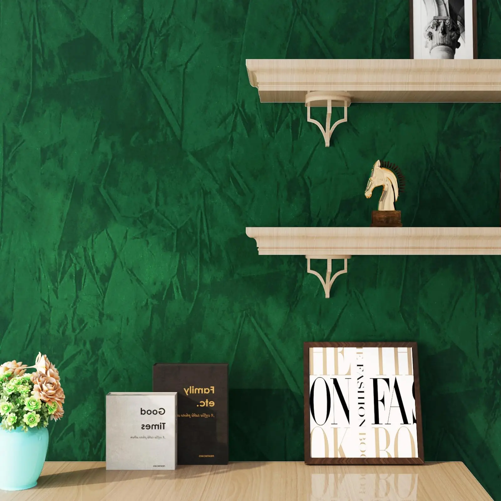 Elegant patterned wallpaper in a dining area in Downtown Los Angeles